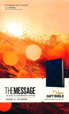 The Message Deluxe Gift Bible--soft leather-look, crosshatch denim