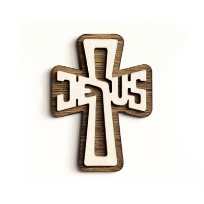 Дървен магнит с 3Д надпис: JESUS - в превод „ИСУС“ [Подаръци/Сувенири]