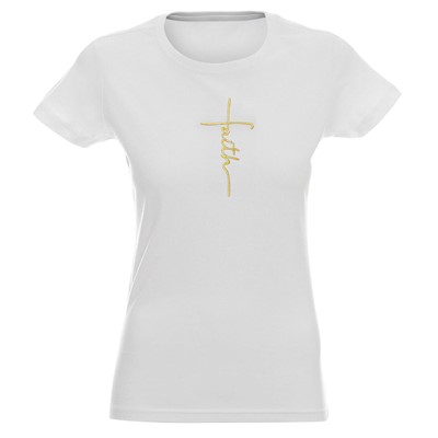 Тениска с бродерия – Faith (размер: M; бял цвят; дамска кройка)