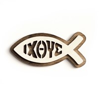 Дървен магнит с 3Д изображение  на стилизирана риба с надпис: ИХТИС [Подаръци/Сувенири]